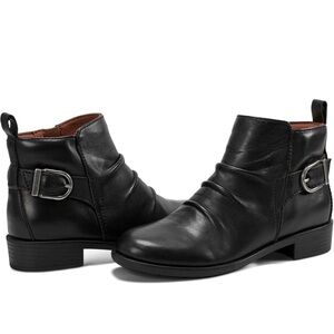 Earth Black Leather Ankle Booties with Buckle Detail - NWT